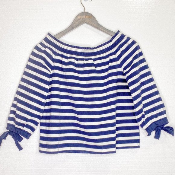 J. CREW Off the Shoulder Shirt Stripes Tie Sleeves - Picture 2 of 9